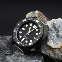 Reparatiegereedschapssets Zwart duiken herenhorloge met NH35 automatisch mechanisch roestvrij staal 200M waterdichte weerstand Turtle Abalone voor Skx6105 231208