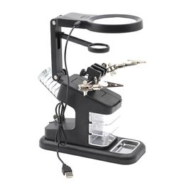 Reparatie lasvergrootglas met LED-licht 3 keer 4,5 keer lens hulpclip USB desktop vergrootglas