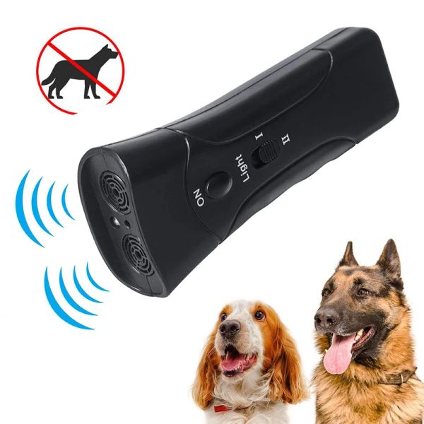 Repelentes 3 en 1 Pet Perro Repeller Whistle Anti Barking Stop Bark Entrenamiento Dispositivo Entrenador Led Anti ultrasónico Cadching sin batería