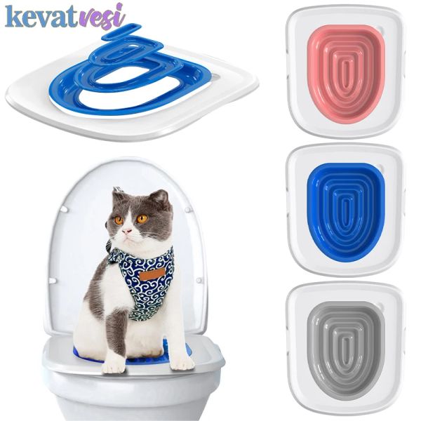 Repelentes Kit de adiestramiento para el baño para gatos Gatito de plástico Bandeja de arena para gatos Estera Entrenador de inodoro para mascotas Inodoro para gatos Mover los intestinos Producto de entrenamiento para defecar