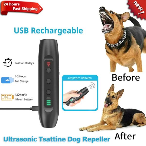 Répulsifs Nouveau répulsif à ultrasons pour chiens LED entraîneur pour animaux de compagnie chiens chat arrêt aboiement aboiement dissuasion USB Recharge avec dispositif de contrôle de lampe de poche