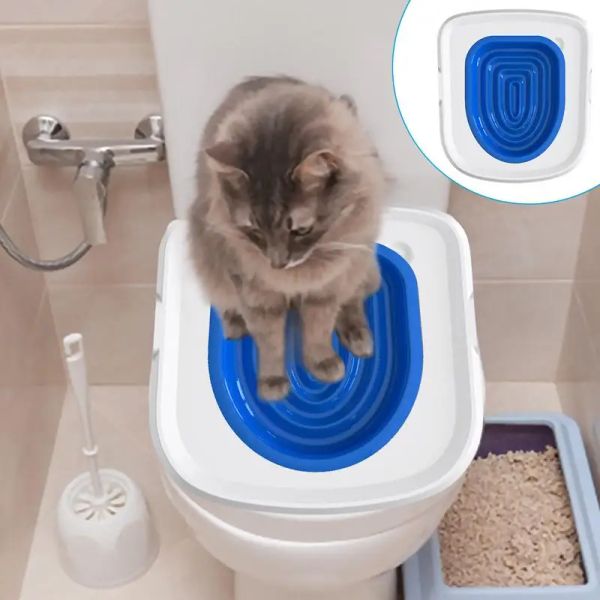 Repelentes Nueva actualización Entrenador de inodoro para gatos Asiento de entrenamiento para el baño reutilizable para gatos Juego de entrenamiento de plástico Caja de arena Estera Inodoro Suministros para mascotas