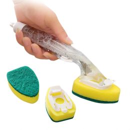 Brosse de nettoyage remplaçable avec recharge de manche liquide à tampons à tampons à éponge Dissiver Dissiser Scurbber Home Dashwashing Tool