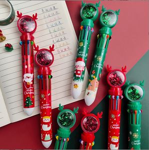 Vervangbare vulling Kerstmis 10-kleuren Ballpoint Student Press-type kleur Santa Claus Presses Pen 0,5 mm schoolstationer FedEx