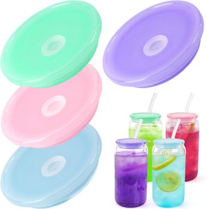 Replaced Colored Plastic Lids for 16oz Glass Tumbler Covers Blank Clear Frosted Glass Mason Jar Libby Can Cooler Cola Beer Food Cans