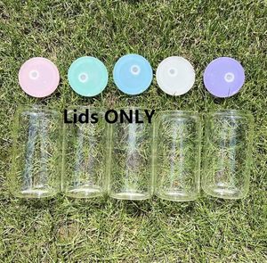 Replaced Colored Plastic Lids for 16oz Glass Tumbler Covers Blank Clear Frosted Glass Mason Jar Libby Can Cooler Cola Beer Food Cans