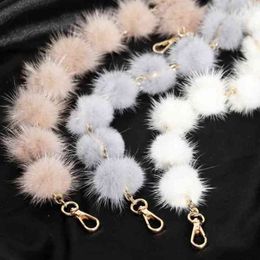 Vervangende zakriem Echte nertsenbontbal Pompom Handtas Schoudergreep voor vrouwelijke portemonnee riemen Charme Winteraccessoires R35 Q0630 249V