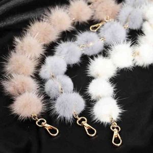 Boucche de remplacement Bouetche réelle Mink Fur Pompom Pompom Handsbag Apwerder Handle for Women Pourse Bourse Chark Accessoires d'hiver R35 Q0630 304S