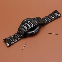 Extrémités incurvées de remplacement Bracelets de montre pour Samsung Gear S3 Bracelet de montre en céramique noire polie Bracelet de montre spécial fermoir en matel h323q
