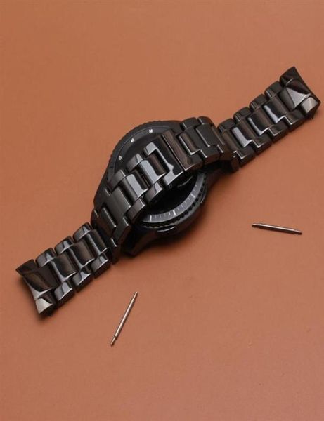 Reemplazo de extremos curvos Bandas de reloj para engranaje Samsung S3 Cerámica negra Correa de reloj pulida Pulsera Matel de banda especial Matel H8741747