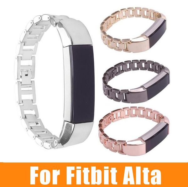 Reemplazo de metal Cadena de acero inoxidable Pulsera de soporte de pulsera de acero para Fitbit Alta Smart Heart Rate Fitness Muñequera más nueva