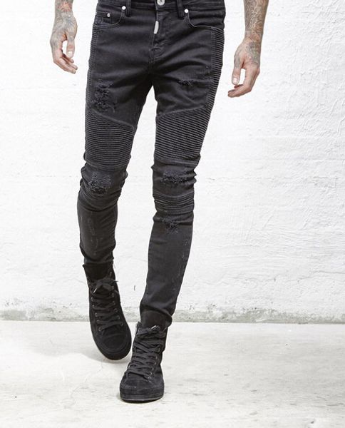 représenter un pantalon de créateur de vêtements slp bleu noir détruit hommes slim denim droit biker jeans skinny hommes jeans déchirés 28-382077