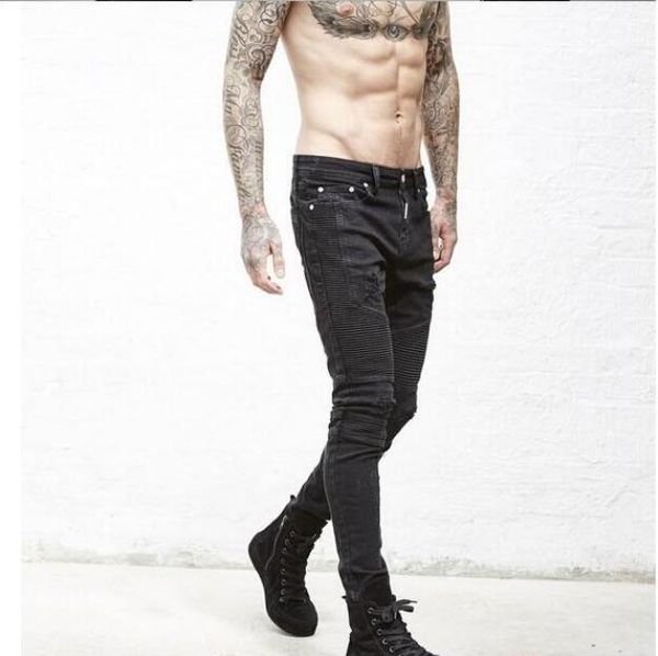 Représenter les pantalons de créateurs de vêtements slp bleu noir détruit hommes slim denim droit biker jeans skinny hommes jeans déchirés3046