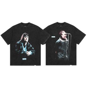Representatieve rockband Liam Gallagher Oasis gewassen T-shirt met korte mouwen