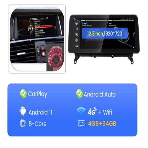 Lecteur multimédia avec GPS pour voiture, Radio avec Android 12, CPU, 8 Go + 256 Go, Car-Play, Au-dio, pa-ra B-M-W X3, F25, X4, F26, 2011-2018