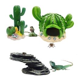 Reptielenbenodigdheden 1pc Turtle Smanding Platform Aquarium Decoratieve hars Rock Cactus Planten Landschap Terras Habitat Decoratie 230208