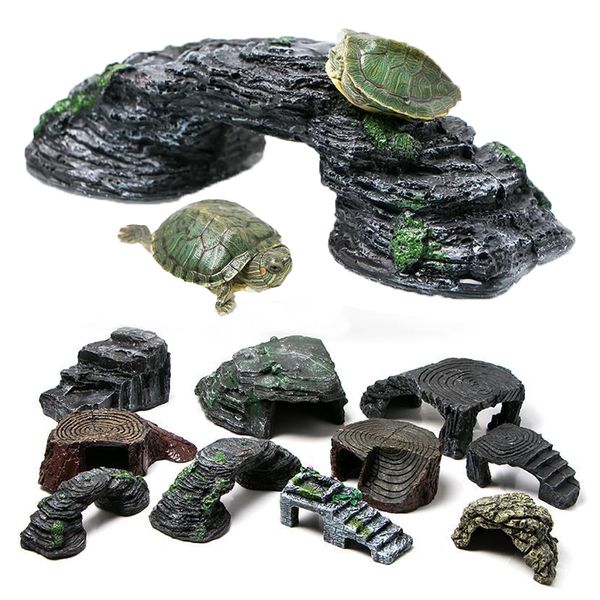 Reptile Fournitures Aquarium Fish Tank Pierre Tortue Basking Escalade Plate-Forme Terrasse Décor Pour Cave Décoration 230208