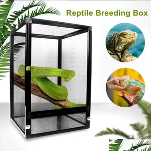 Fournitures de reptiles Terrariums Boîte d'élevage de reptiles Conteneur d'alimentation en alliage d'aluminium pour araignée lézard grenouille grillon tortue ouverte séparée Dhvig