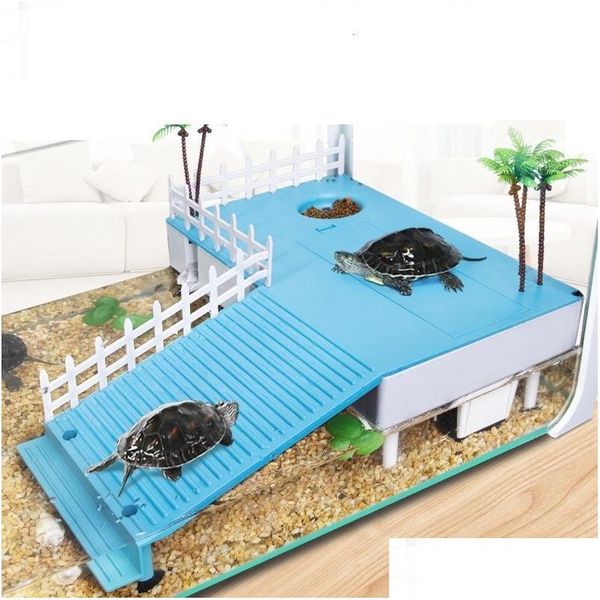 Reptile Supplies Tortoise Terrace Turtle Tank Plateging Plateforme Floating Island Pier Paysca décor brésilien avec pompe à eau 230923 DRO OTYJP