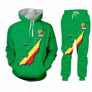 République Cgo Drapeau Brazzaville Survêtement Hommes 2 Pièces Ensemble Sweat-shirt Pantalons de survêtement Sportswear Zipper Sweats à capuche Casual Vêtements pour hommes 50pg #