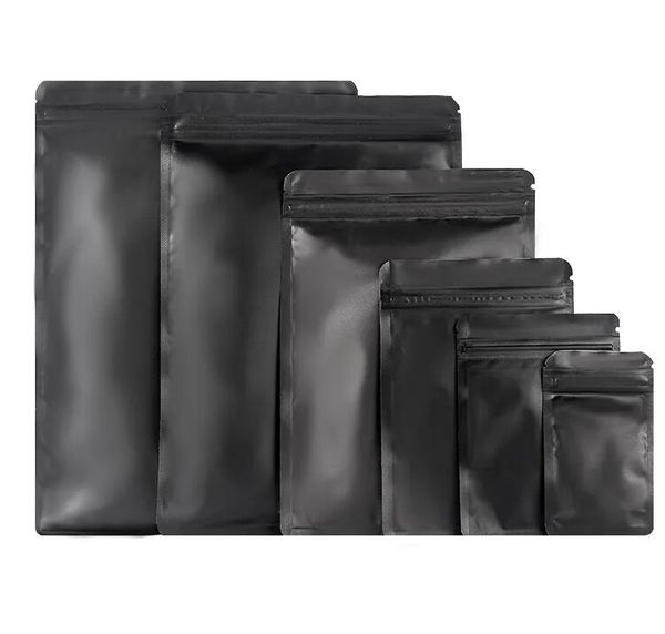 Bolsa resellable para café, hierbas en polvo, paquete con cremallera, bolsa plana a prueba de olores, bolsas pequeñas de papel de aluminio con cierre de cremallera, color negro mate