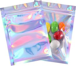 Hersluitbare geurbestendige zakken Foliezak Platte laserkleur Verpakking voor feestartikelen Voedselopslag mylar 100 stuks waterpijp