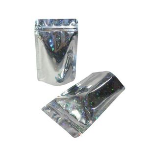 Hersluitbare geurbestendige zakken Foliezak Platte mylar tas voor feestartikelen Voedselopslag Holografische kleur met glitterster Qcvat Bdxat