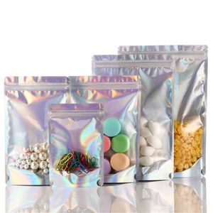 Sacs refermables anti-odeurs en plastique Stand Up Holographic Zipper Bag Laser Aluminium Foil Package Pouch pour Food Coffee