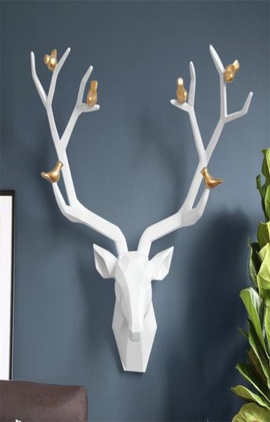 Résine 3D Big Deer Head Decor Home pour Wall Statue Decoration Accessoires Résumé Sculpture Modern Animal Head Room Wall Decor T202475438