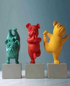 Résine abstrait yoga bulldog chien figurine statuette sculpture animal statue braft top artisan home salon ornements décoration h112835575