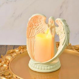 Resin Angel Figure Tealight Bandle Holder LED CANDLE STATURE D'ANGE BLANCE POUR LA DÉCORT DE CHILLE DÉCORATION DES CHORD POUR MOTHRE 240506