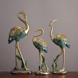 Sculpture animale en résine peinte grue oiseau Simulation statue animale artisanat ornements relief doré décoration de la maison faite à la main 240105