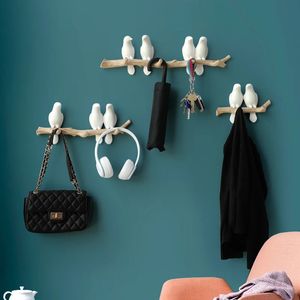 Résine oiseaux Figurine crochets muraux décoratifs accessoires de décoration de la maison sac à main porte-manteau support mural cintre pour vêtements 240305