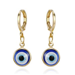 Pendiente de aro de ojo malvado ostentoso de resina para mujer, joyería de moda Vintage, pendientes de círculo pequeño de ojo azul turco redondo