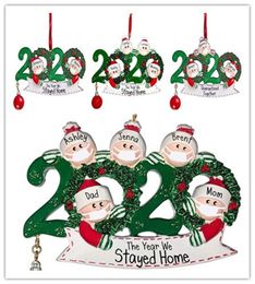 Hars kerst ornament 2020 kerstversiering quarantaine gepersonaliseerde overleefd familie van 6 ornament met gezichtsmaskers