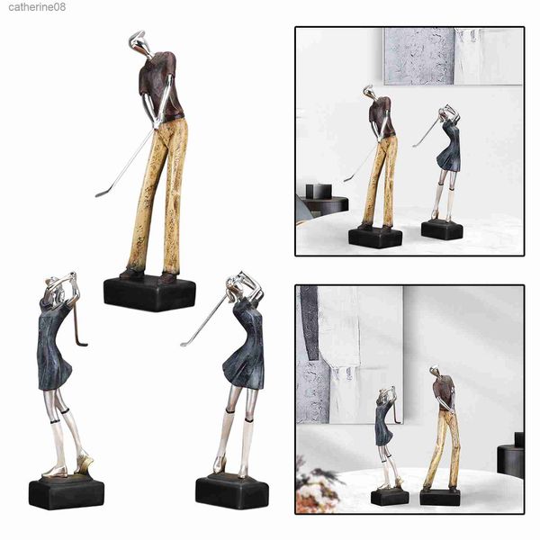 Pareja de resina figura de golfista personajes estatuilla escultura de escritorio estante de mesa para el hogar estatua adornos coleccionables únicos L230711