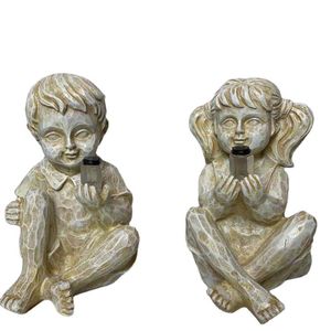 Hars Crafts Desktop Decorations Solar Luminous Boys and Girl Garden Pastoral Decoration