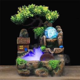 Hars Ambachten Feng Shui Fountain Home Office Decor Indoor Water Rockery Landschap Ornament Zen Meditatie Waterval Gift 211108