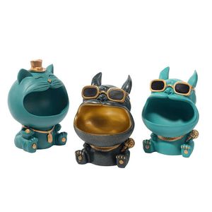 Estatuas de resina para perros y gatos, figuritas para decoración del hogar, caja de animales de boca grande, llaves decorativas, cesta de almacenamiento de dulces, manualidades decorativas