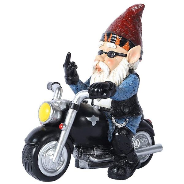 Statue naine en résine, moto, équitation, Gnome drôle, décoration extérieure, pelouse, jardin, Figurine, ornements de maison, 220721