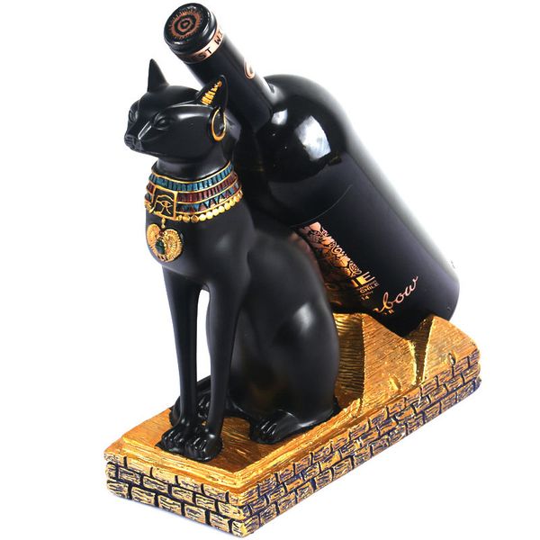 Résine égyptien chat dieu casier à vin porte-bouteille pratique Sculpture support décoration de la maison intérieur artisanat cadeau de noël