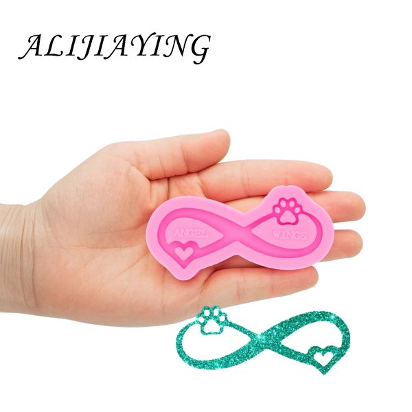 Résine Epoxy Keychain Moule Infinity Heart et Paw Craft DIY Pendant pour collier bijoux Moule de silicone Dy0397