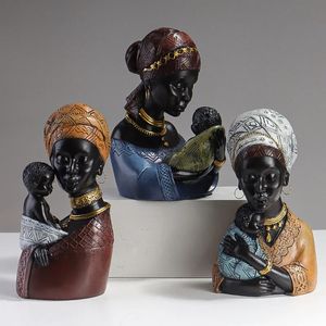 Résine Style ethnique femme africaine Figurines créative mère et enfant Statue abstraite décoration intérieure accessoires ornements 240305