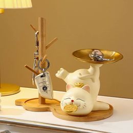 Resin Europa Figuras de bandeja de gatos Lucky para interiores Cayos de almacenamiento vacío Receptor de decoración de la decoración del hogar Entrada 240411