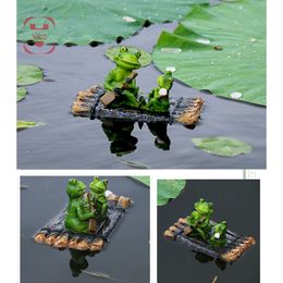 Résine flottante bambou radeau grenouille statue sculpture canard sculpture extérieur étang décoratif maison pêche à poisson jardin décor bourse
