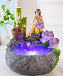 Résine Flower Fairy Figure Water Fountain Crafts Wedding Gift Indoor Waterscape Creative Office Desktop Feng Shui Ornements3662410