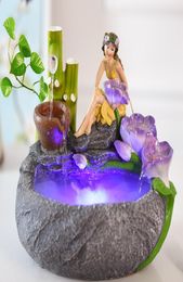 Résine Flower Fairy Figure Water Fountain Crafts Wedding Gift Indoor Waterscape Creative Office Desktop Feng Shui Ornements8486519