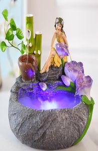 Résine Flower Fairy Figure Water Fountain Crafts Wedding Gift Indoor Waterscape Creative Office Desktop Feng Shui Ornements8486519