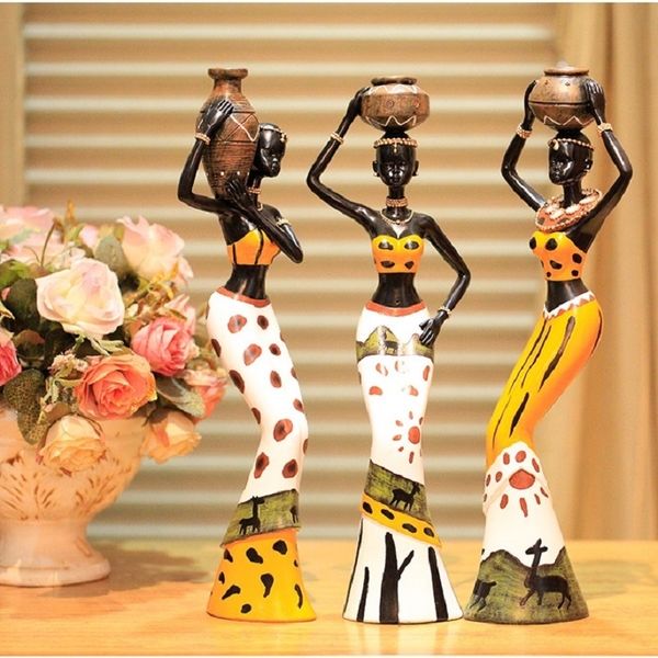 résine art populaire amour 3 filles africaines décor à la maison figurine en résine art populaire décoration de la maison amour Afrique figurine 210318