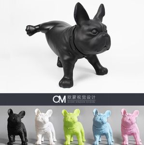 Figurine de chien bouledogue français en résine, vintage, décoration de maison, artisanat, objets de décoration de salle, ornement de chien de salon, statue d'animal en résine